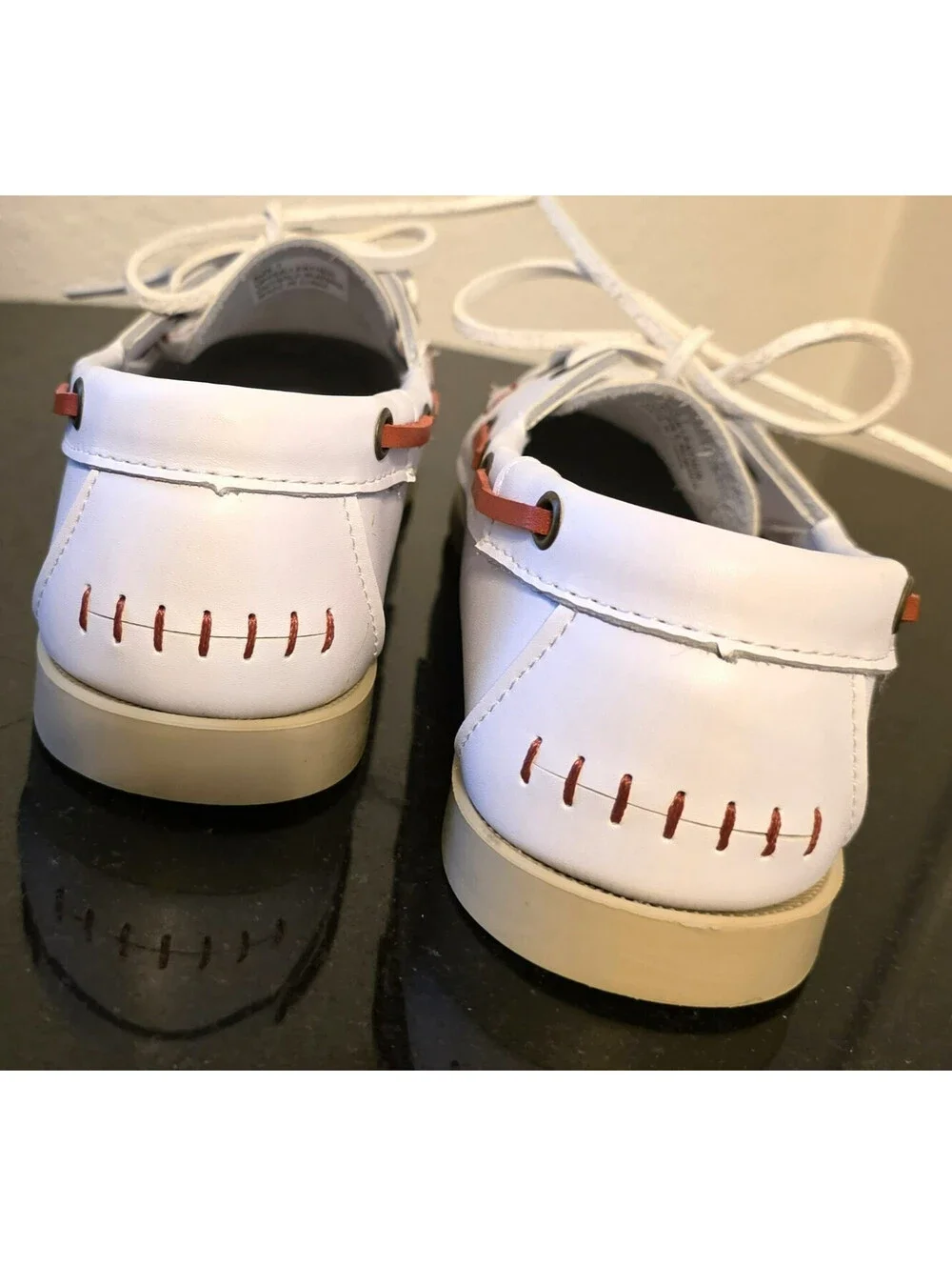 Baseball Lifestyle 101 White Leather Boat Shoes Men 7 Women 8.5 Red Stitching